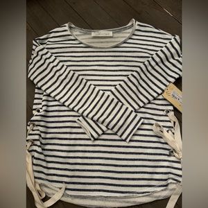 NWT VINTAGE HAVANA Women's Sailor Top Size S Striped Lace Up Side Slit